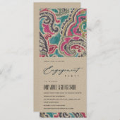 クラフト素朴ボホイカットトバルピンクティール(緑がかった色)婚約 招待状 (正面/裏面)