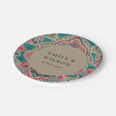 クラフト素朴ボホトバルイカットピンクティール(緑がかった色)の結婚P ペーパープレート (アングル)