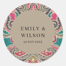 クラフト素朴ボホトバルイカットピンクティール（緑がかった色）ズ結婚 ラウンドシール