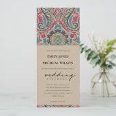 クラフト素朴ボホトバルイカットピンクティール(緑がかった色)ズ結婚 招待状 (スタンド正面)