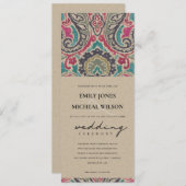 クラフト素朴ボホトバルイカットピンクティール(緑がかった色)ズ結婚 招待状 (正面/裏面)