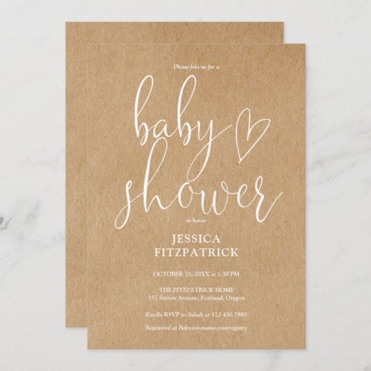 クラフト素朴ボホベイビー男女兼用シャワー 招待状 (正面/裏面)