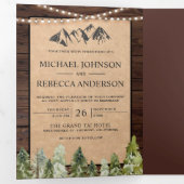 クラフト素朴マウンテンフォレストフォトコラージュ結婚ズ 三つ折り招待状 (内部最初)