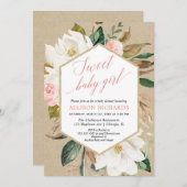 クラフト素朴マグノリアフローラ秋女の子の赤ちゃんシャワー 招待状 (正面/裏面)