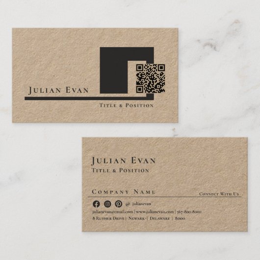 クラフト素朴ミニマモダンリストQRコード 名刺 (正面/裏面)