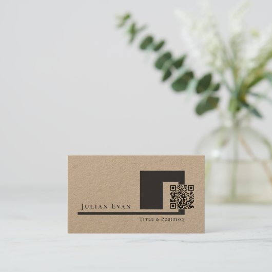 クラフト素朴ミニマモダンリストQRコード 名刺 (スタンド正面)