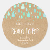 クラフト素朴ミントグリーン雨粒の準備ができていポップ・アートのる ラウンドシール (正面)