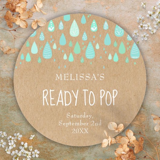 クラフト素朴ミントグリーン雨粒の準備ができていポップ・アートのる ラウンドシール