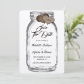 クラフト素朴メイソンジャールバーラップハートズ結婚 セーブザデート (スタンド正面)