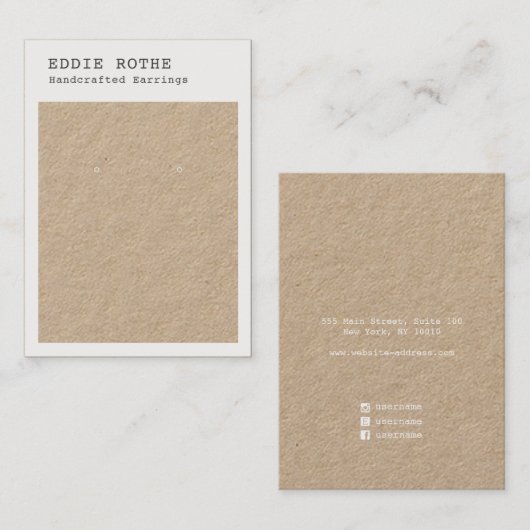 クラフト素朴モダンイヤリング表示名刺 名刺 (正面/裏面)