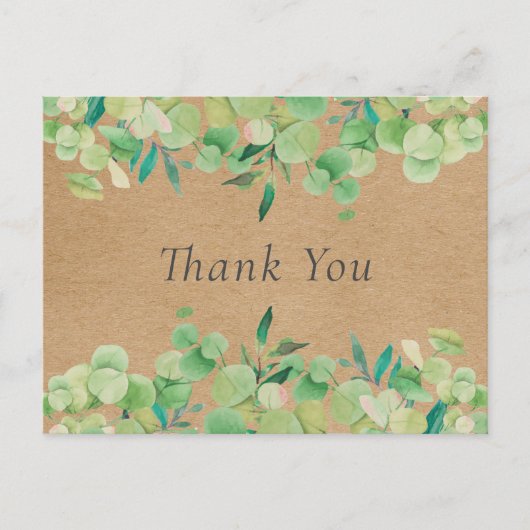 クラフト素朴ユーカリ葉スビジネスありがとう ポストカード (正面)