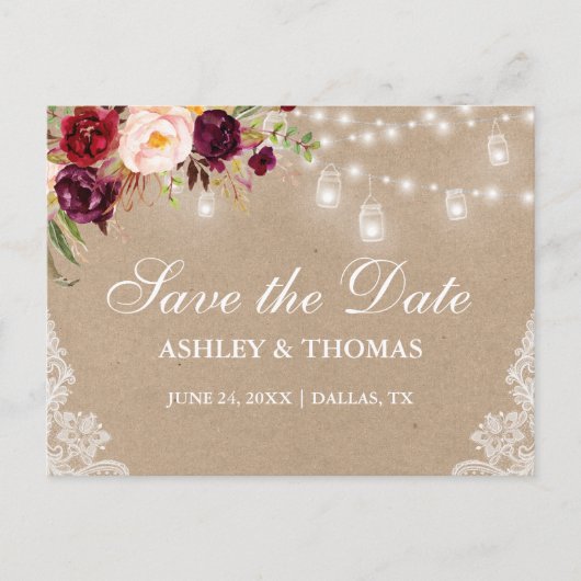 クラフト素朴ライツジャースレースフローラ保存日 案内ポストカード (正面)