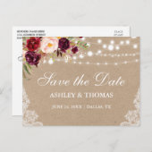 クラフト素朴ライトレースフローラ保存日 案内ポストカード (正面/裏面)