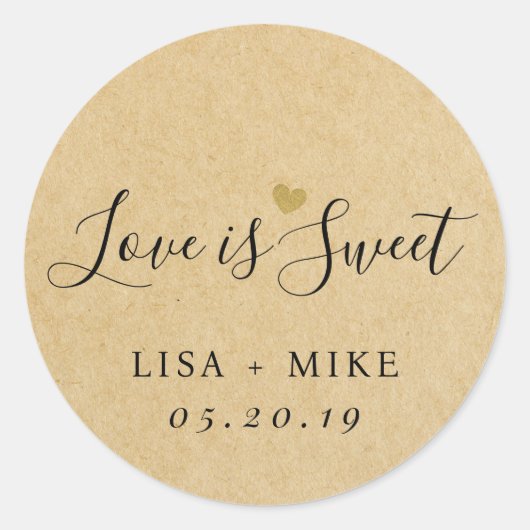 クラフト素朴ラブイズスウィート結婚式の引き出物 ラウンドシール (正面)