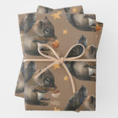 クラフト素朴リス&金ゴールドスター ラッピングペーパーシート (インサイチュ)