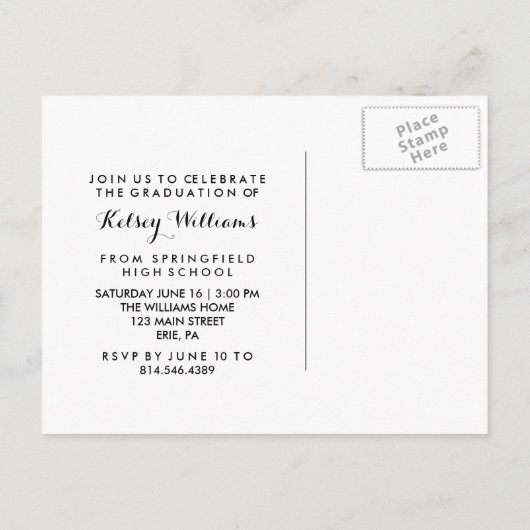 クラフト素朴ルックフォト卒業お祝い インビテーションポストカード (裏面)