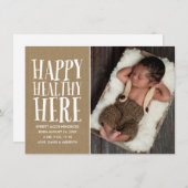 クラフト素朴レタリング写真誕生のお知らせ 案内状 (正面/裏面)