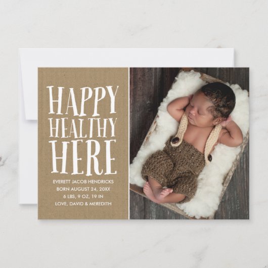 クラフト素朴レタリング写真誕生のお知らせ 案内状 (正面)