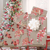 クラフト素朴レッドウィンターベリー ラッピングペーパーシート