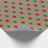 クラフト素朴レッドグリーンスターズホリデイ ラッピングペーパー (角)