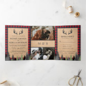 クラフト素朴レッドバッファロープライド鹿アントラー結婚ズ 三つ折り招待状 (内部)