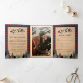 クラフト素朴レッドバッファロープレイドマウンテン結婚ズ 三つ折り招待状 (内部)