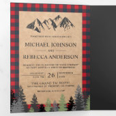 クラフト素朴レッドバッファロープレイドマウンテン結婚ズ 三つ折り招待状 (内部最初)