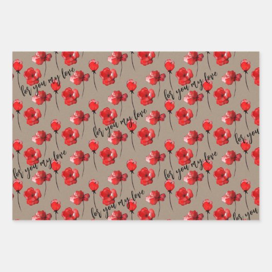 クラフト素朴レッドバレンタインカスタムことわざフローラ ラッピングペーパーシート (正面3)