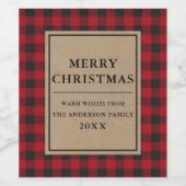 クラフト素朴レッドプレイドメリークリスマス ワインラベル (シングルラベル)