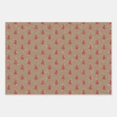 クラフト素朴レッド&グリーンクリスマスツリー ラッピングペーパーシート (正面)