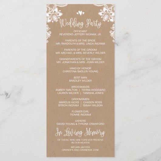 クラフト素朴レースの式結婚プログラム プログラム (裏面)