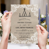 クラフト素朴レースアウトドアティピテントーズ結婚ズ 招待状