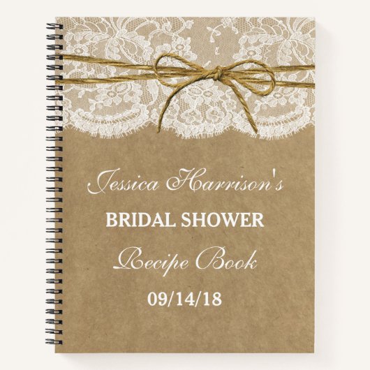 クラフト素朴レーストツインボウブライダルシャワーレシピ ノートブック (正面)