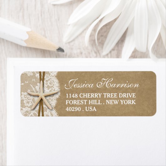 クラフト素朴レース&スターフィッシュビーチブライダルシャワー ラベル (インサイチュ)