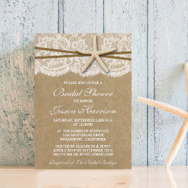 クラフト素朴レース&スターフィッシュビーチブライダルシャワー 招待状