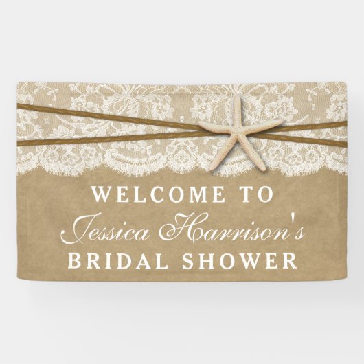 クラフト素朴レース&スターフィッシュビーチブライダルシャワー 横断幕 (横)