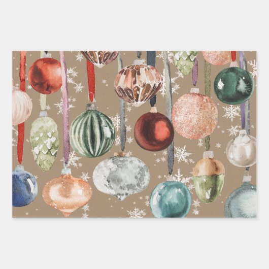 クラフト素朴ヴィンテージぶら下がったリボンガラスオーナメント ラッピングペーパーシート (正面)