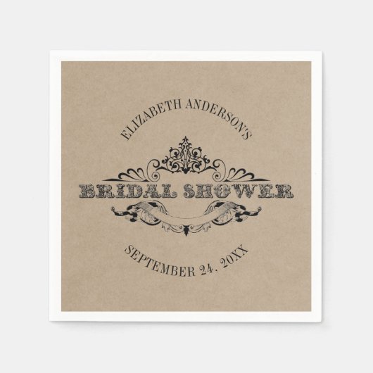 クラフト素朴ヴィンテージフレームブライダルシャワー スタンダードカクテルナプキン (正面)