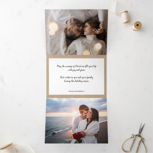 クラフト素朴写真数々のクリスマス 三つ折りクリスマスカード (内部)