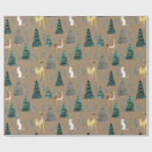 クラフト素朴冬の動物グリーントウヒの木 ラッピングペーパー (フラット)