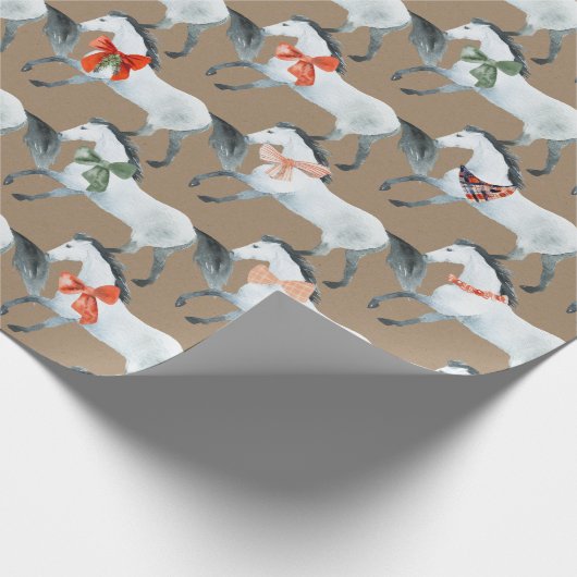 クラフト素朴冬の白いクリスマスの馬 ラッピングペーパー (角)