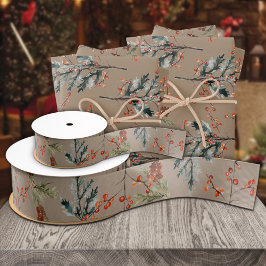 クラフト素朴冬スプルチェパインコーン赤い果実 グログランリボン