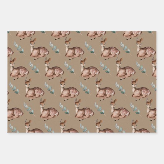 クラフト素朴冬動物赤キツネフクロウベビードー ラッピングペーパーシート (正面3)