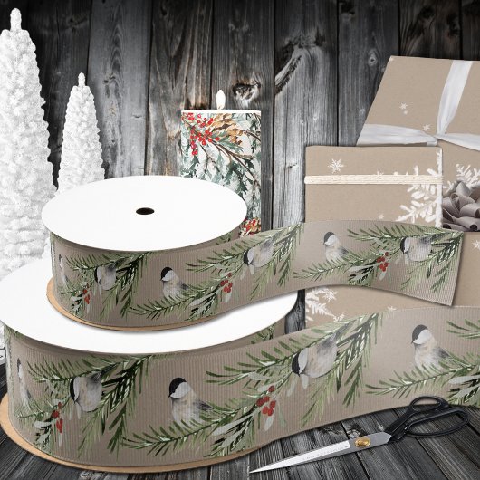 クラフト素朴冬《鳥》アメリカゴガラオンスプルスブランチ グログランリボン