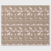 クラフト素朴北欧セーターピンクの冬の動物 ラッピングペーパー (フラット)
