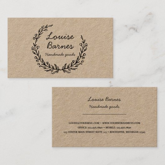 クラフト素朴名刺上の非対称リース 名刺 (正面/裏面)