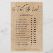 クラフト素朴彼は彼女はブライダルシャワーゲームと言った (正面)