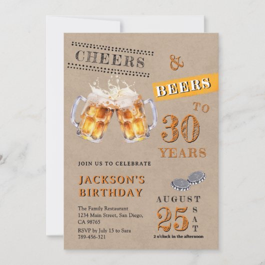 クラフト素朴応援&ビアーズ任意の年齢誕生日 招待状 (正面)