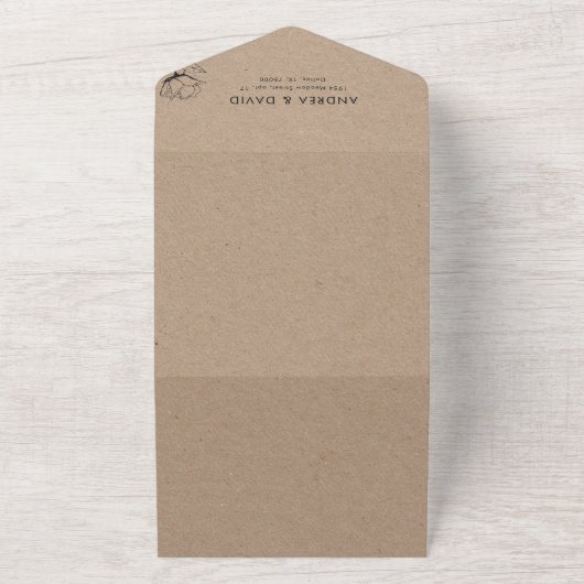 クラフト素朴手自然描きスケッチバラ結婚の オールインワン招待状 (外側)