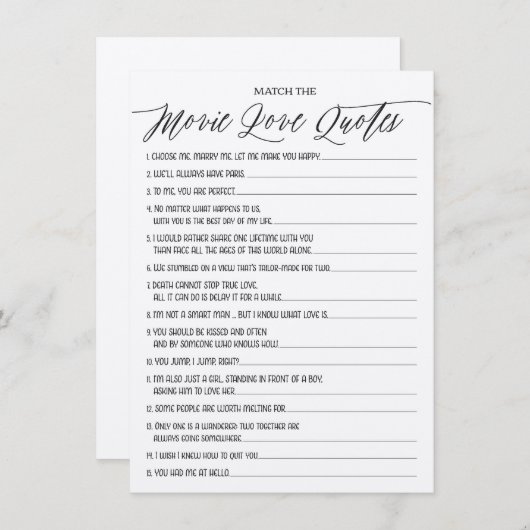 クラフト素朴映画ラブ引用文ブライダルシャワーゲーム エンクロージャーカード (正面/裏面)